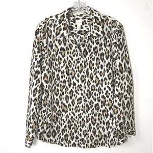 Chico’s Women’s No Iron Animal Print Button Up Long Sleeve Blouse Size 3 XL